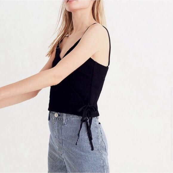 MADEWELL BLACK SLEEVELESS JACQUARD SIDE TIE FAUX WRAP FINALE TANK TOP SIZE: XS - Picture 3 of 7